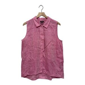 Lafayette 148 New York Linen Sleeveless Button Front Top Women’s L Pink